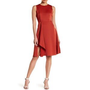 Ted Baker London Winni rust satin waterfall drape sleeveless fit and flare dress